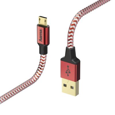 USB-kaabel USB-A microUSB 1.5m Hama Charging/Data Cable Red(punane), kullatud kontaktid, topeltvarjestus, valatud väikesed pistikud