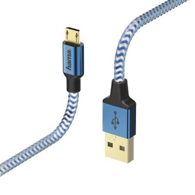 USB-kaabel USB-A microUSB 1.5m Hama Charging/Data Cable Blue(sinine), kullatud kontaktid, topeltvarjestus, valatud väikesed pistikud