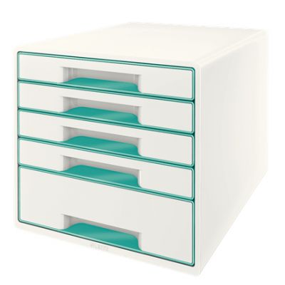 Chest of drawers 287x270x363mm with 5 drawers Leitz WOW Desk Cube, glossy, white-turquoise