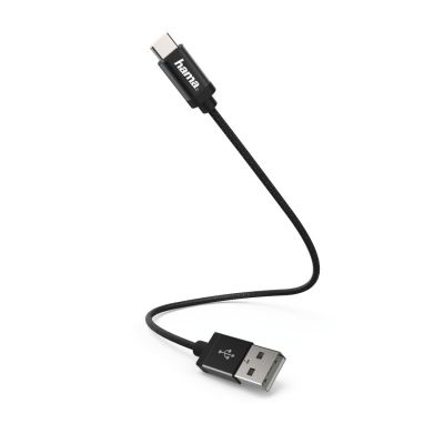 USB-kaabel USB-C USB-A 0.2m Hama USB-C Adapter Cable , tekstiilkate, USB2.0 max 480Mbps, must, 5V max 3A