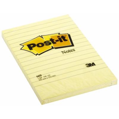 Notepad self-adhesive POST-IT 660 yellow ruled, 102x152mm (pack of 100l.)