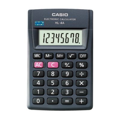 Taskukalkulaator Casio HL-4A - 8 numbriline ekraan, protsentarvutus, 87x56x9mm, patarei LR54, Standardloogika