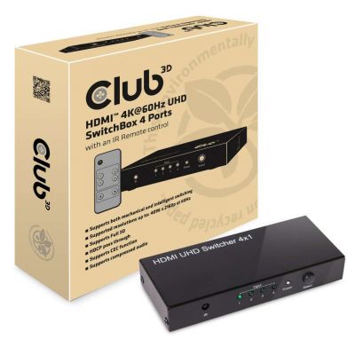 HDMI Switch 4 sisse 1 välja Club3D SenseVision CSV-1370 HDMI 2.0 UHD SwitchBox - 4K UHD 4096x2160p