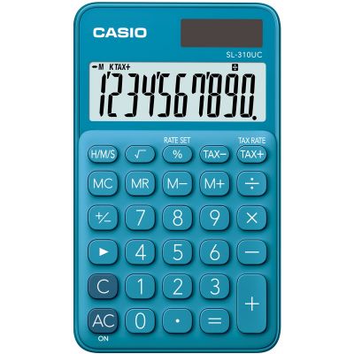 Taskukalkulaator Casio SL-310UC Blue/sinine - 10 kohaline, tava- ja päikesepatarei, 50gr, 8x70x118mm, kaasas ümbris, Casio loogika