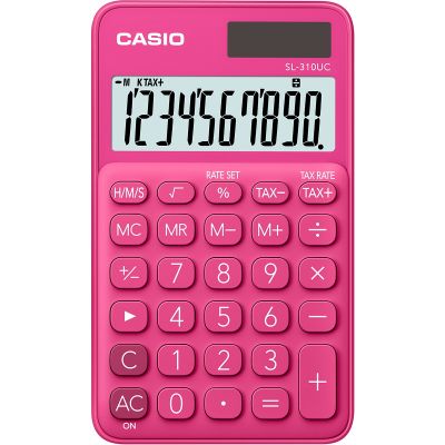 Taskukalkulaator Casio SL-310UC Red/punane - 10 kohaline, tava- ja päikesepatarei, 50gr, 8x70x118mm, kaasas ümbris, Casio loogika