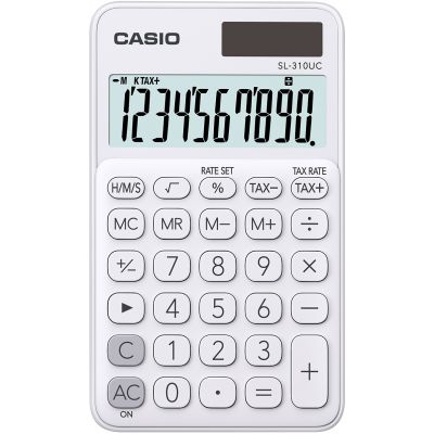 Taskukalkulaator Casio SL-310UC White/valge - 10 kohaline, tava- ja päikesepatarei, 50gr, 8x70x118mm, kaasas ümbris, Casio loogika