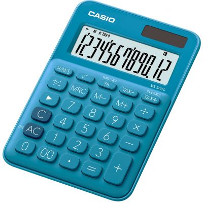 Lauakalkulaator Casio MS-20UC-Blue - 12 kohaline, tava- ja päikesepatarei, 110gr, 23x106x150mm, Casio loogika