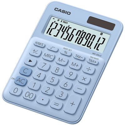Desktop calculator Casio MS-20UC-Light-blue - 12 places, standard and solar battery, 110gr, 23x106x150mm, Casio logic