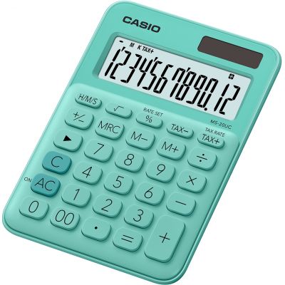 Desktop calculator Casio MS-20UC-Green - 12 places, standard and solar battery, 110gr, 23x106x150mm, Casio logic