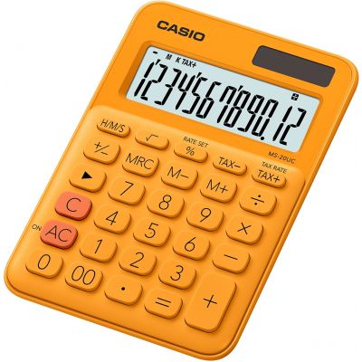 Lauakalkulaator Casio MS-20UC-Orange - 12 kohaline, tava- ja päikesepatarei, 110gr, 23x106x150mm, Casio loogika