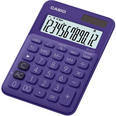 Desktop calculator Casio MS-20UC-Purple - 12 places, standard and solar battery, 110gr, 23x106x150mm, Casio logic