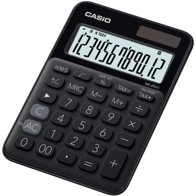 Lauakalkulaator Casio MS-20UC-Black - 12 kohaline, tava- ja päikesepatarei, 110gr, 23x106x150mm, Casio loogika