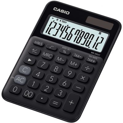 Desktop calculator Casio MS-20UC-Black - 12 places, standard and solar battery, 110gr, 23x106x150mm, Casio logic