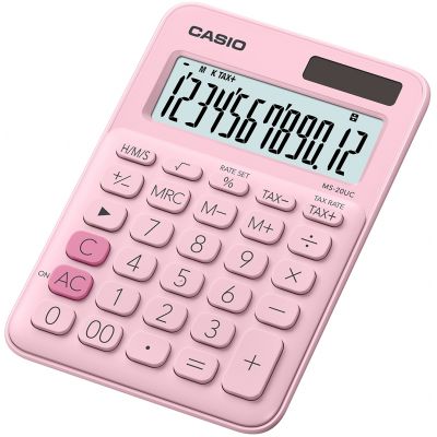 Desktop calculator Casio MS-20UC-Pink - 12 places, standard and solar battery, 110gr, 23x106x150mm, Casio logic