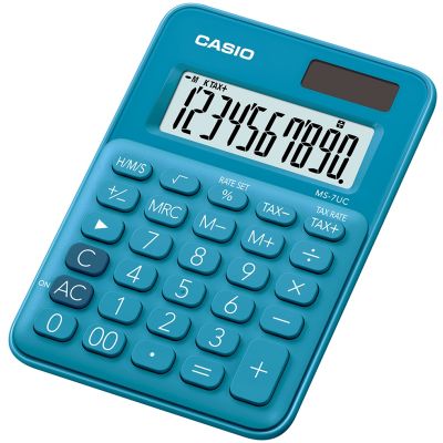 Desktop calculator Casio MS-7UC Blue - 10-digit, standard and solar battery, 70gr, 19x86x120mm, Casio logic