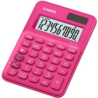 Desktop calculator Casio MS-7UC Red / red - 10 digits, standard and solar battery, 70gr, 19x86x120mm, Casio logic