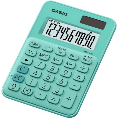 Desktop calculator Casio MS-7UC Green - 10-digit, standard and solar battery, 70gr, 19x86x120mm, Casio logic