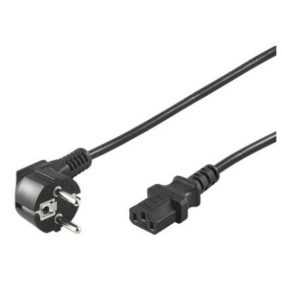 Power cable 5.0m black, plug with angle, 220V typeF safety plug CEE 7/7 wall plug with angle - C13 IEC connection