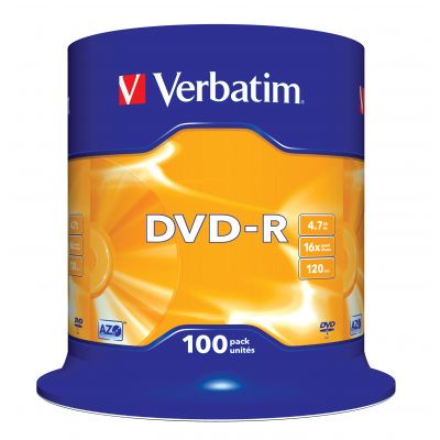 DVD-R Verbatim 4,7GB 120min 16x Cake 100, Advanced AZO+ Protection, Recordable, 100 toor ikut tornis