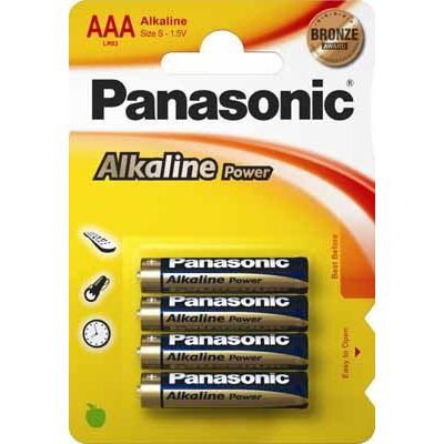 Patareid Panasonic Alkaline Power AAA LR03APB/4B 4patareid, madala voolutarbega seadmetele, keskmise mahutavusega leeliselement
