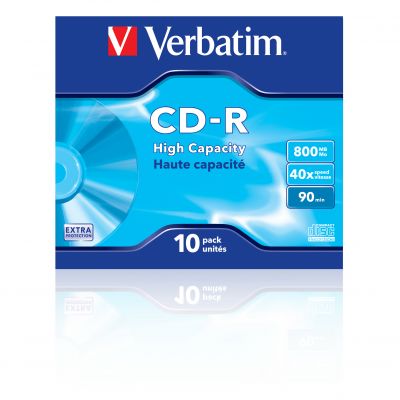 CD-R Verbatim 800MB 90min 40x jewel case, DataLife Extra, 10 toorikut pakis