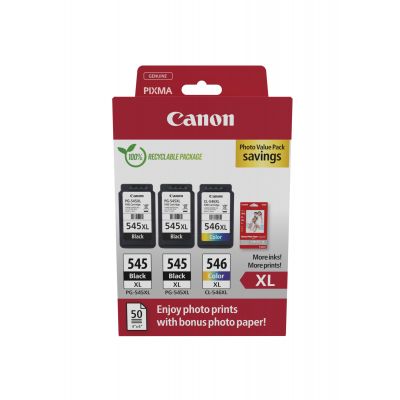 Tint Canon PG-545XL/PG-545XL/CL-546XL Photo Value Pack paber 50lehte 10x15 glossy iP2850 MG2450/2950 MG3050/3053 MX495 TS205/305/3150/3350/3351
