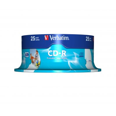 CD-R Verbatim 700MB 80min 52x Cake 25 DataLifePlus, Inkjet Printable Wide, Super AZO Protection, 25 blanks