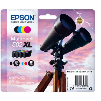 Tint Epson 502XL Multipack suuremahuline must 9.2ml ja värvid 6.4ml Expression Home XP-5100/5105/5150/5155; WorkForce WF-2860/2865/2880/2885