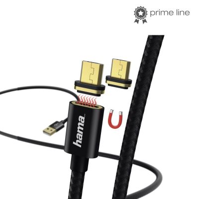 USB cable Hama ""Magnetic"" Charging / Data Cable, micro-USB, 1 m, black / black magnet microUSB connector, LED indicator