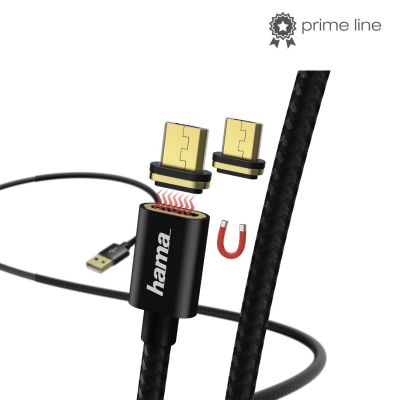 "USB cable Hama ""Magnetic"" Charging / Data Cable, micro-USB, 1 m, black / black magnet microUSB connector, LED indicator"