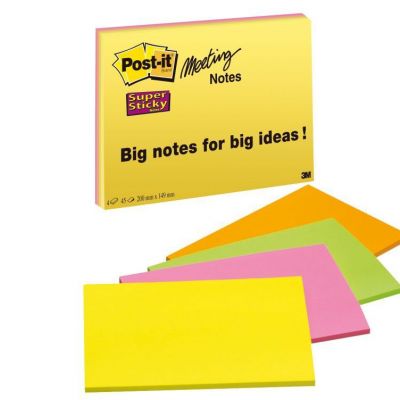 Notepad self-adhesive POST-ITSuper Sticky 6845-SSP, format A5 203x152mm, (4 colors x 45l)