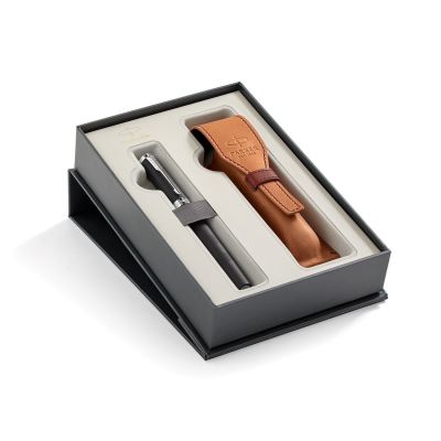 Gift set Parker INGENUITY Black CT rubber, 5th roller ball + leather case