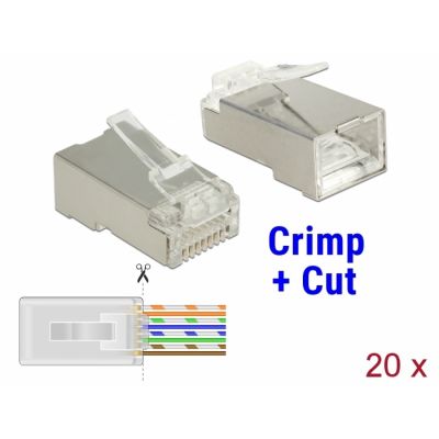 Pistik RJ45 CAT6 STP varjestatud Modularpistik - komplekt (20tk), saab pigistada tavatangidega