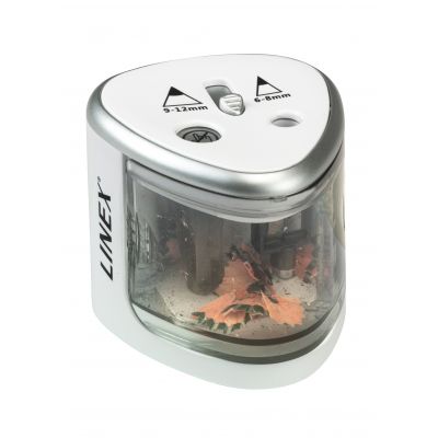 Pencil sharpener Linex double, electric with batteries 4xAA (not included) for pen 6-8mm and 9-12mm, white