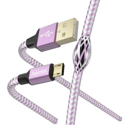 Hama "Reflective" Charging/Data Cable, Micro-USB, 1.5 m, lavender