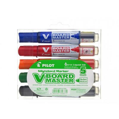 Plaque marker Pilot V Board Master 5pcs / set, with cartridge, conical tip, line 2,3mm BeGreen 91%,