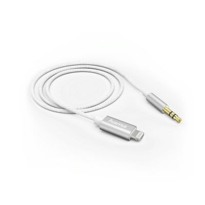 Audiokaabel Hama Lightning - 3.5mm 3-pin pistik, valge 1.0m AUX-In adapterkaabel Apple seadme heliseadmega ühendamiseks