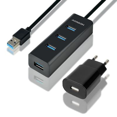 AXAGON HUE-S2BP 4x USB3.0 Charging Hub 1.2m Cable, MicroUSB Charging, Incl. AC Adapter