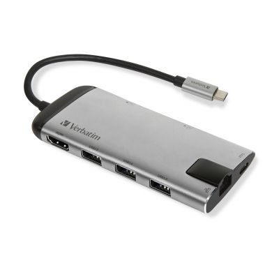Port replikaator Verbatim USB-C Multiport Hub 3xUSB3.0/HDMI 4K (30Hz)/Gbit LAN/SD/microSD, Power Delivery 100W, USB-C cable 15cm