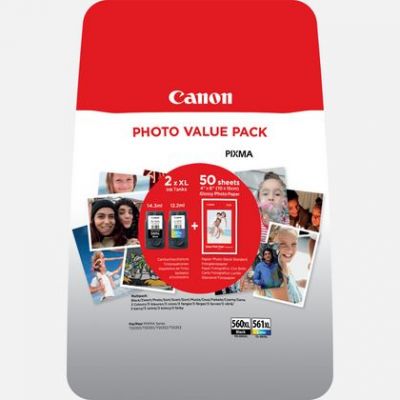 Tint Canon PG-560XL/CL-561XL Photo Value Pack CMYK, fotopaber 50l 10x15cm GP-501, for PIXMA TS5350 TS5351 TS5352 TS5353