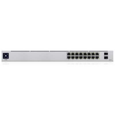 Ubiquiti USW-16-PoE 16-port Layer 2 PoE switch, 8 x GbE PoE+, 8 x GbE ports, 2 x 1G SFP ports, 42W total PoE Power, fanless, silent cooling, ESD/EMP protection, 1.3" touchscreen LCM display, Rackmoun