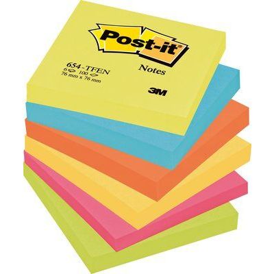 Märkmepaber iseliimuv POST-IT 654EN ENERGIA 76x76mm (pakis 6*100l.)