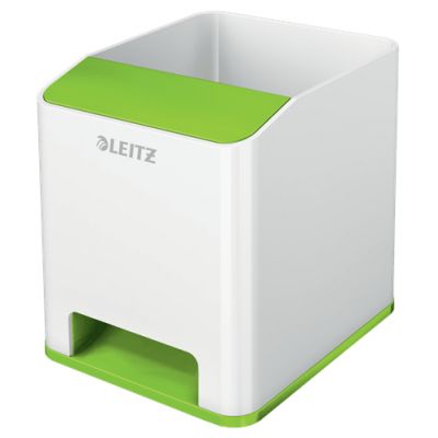 Pliiatsitops Sound Pen Holder Leitz WOW Dual, läikiv, valge-roheline