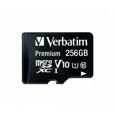 Mälukaart Secure Digital Verbatim MicroSDXC 256GB Class10 UHS1 Premium + adapter, read speed 90MB/s