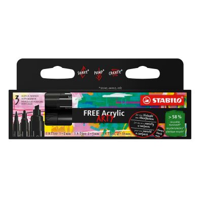 Marker permanent STABILO FREE Acrylic black T100, T300, T800C