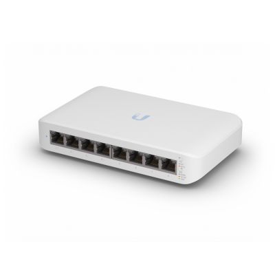 UBIQUITI Lite 8 PoE; (4) GbE PoE+, (4) GbE ports; 52W total PoE availability; Wall mountable.