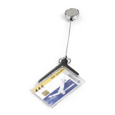 ID card holder DE LUXE with badge reel chrome-plated for 1 card, Durable