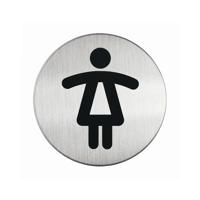 "Door sign Picto ""For women"", round D 83 mm, brushed stainless steel, Durable"