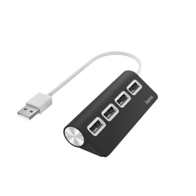 USB-Hub 2.0 Hama 4 ports, black, USB power, up to 480Mbps, Windows 10/8/7 and Mac OS 10.8 or later