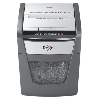 Optimum AutoFeed+ 50X automatic paper shredder. Automatically shreds up to 50x A4 sheets of paper at a time. P-4 security rating cross cut s